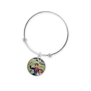 Mary Poppins Retro Movie Art Silver Bangle Bracelet Charm Adjustable